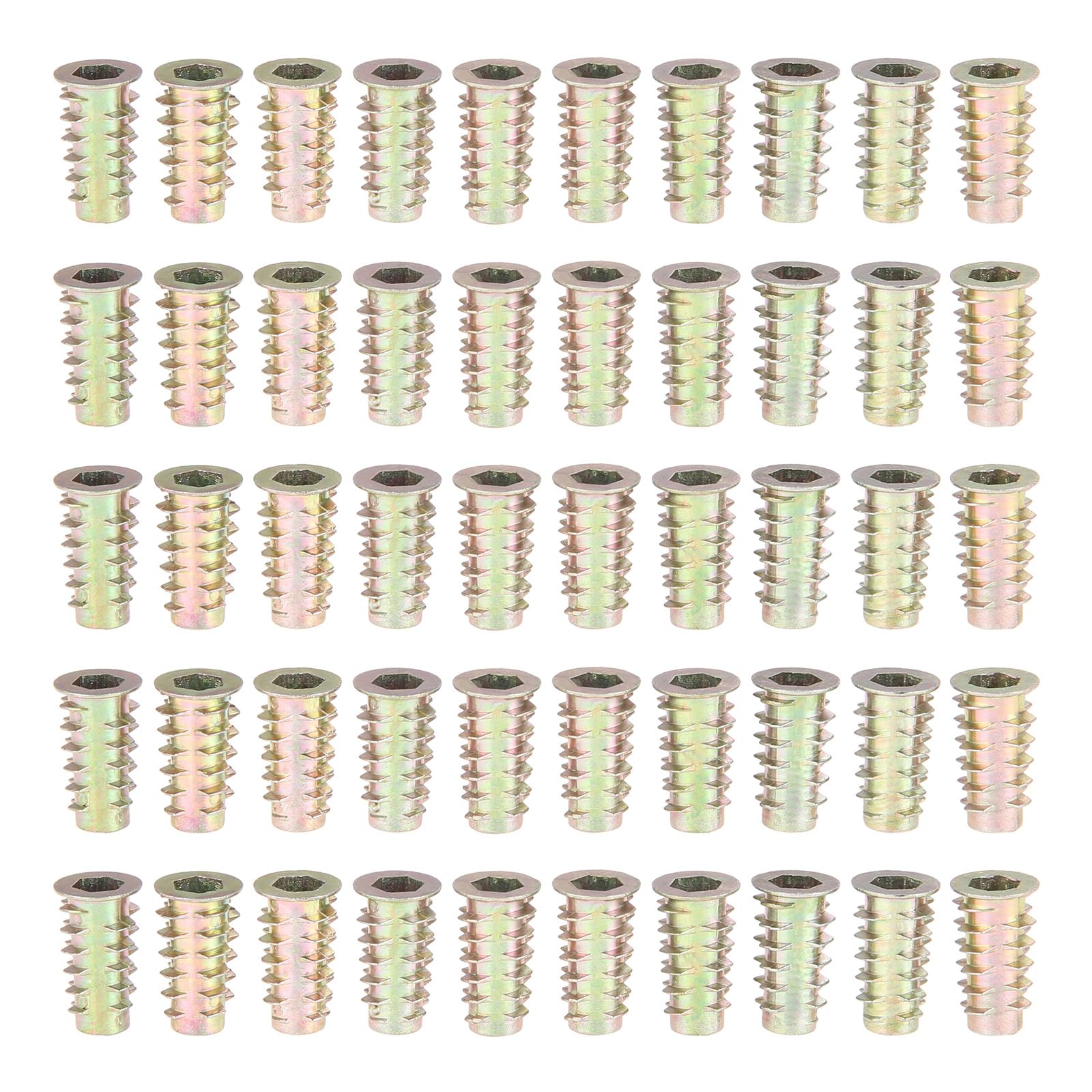 Mtsooning 50 Pcs M6*20mm Threaded Inserts Nuts,Flanged Hex Socket Screw-in Inserts,Zinc Plated Carbon Steel Hex Drive Head Nut for Wood Furniture Cabinet