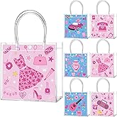 Aliceset 24 Pcs Hot Pink Party Gift Bags with Handle Clear PVC Princess Candy Treat Goodie Bags for Girl Birthday Party Favor Supplies