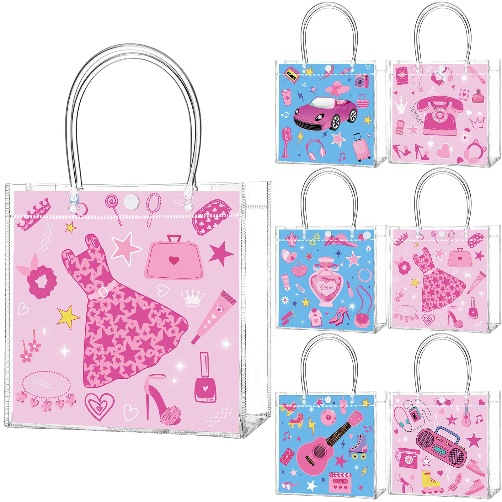 Aliceset 24 Pcs Hot Pink Party Gift Bags with Handle Clear PVC Princess ...