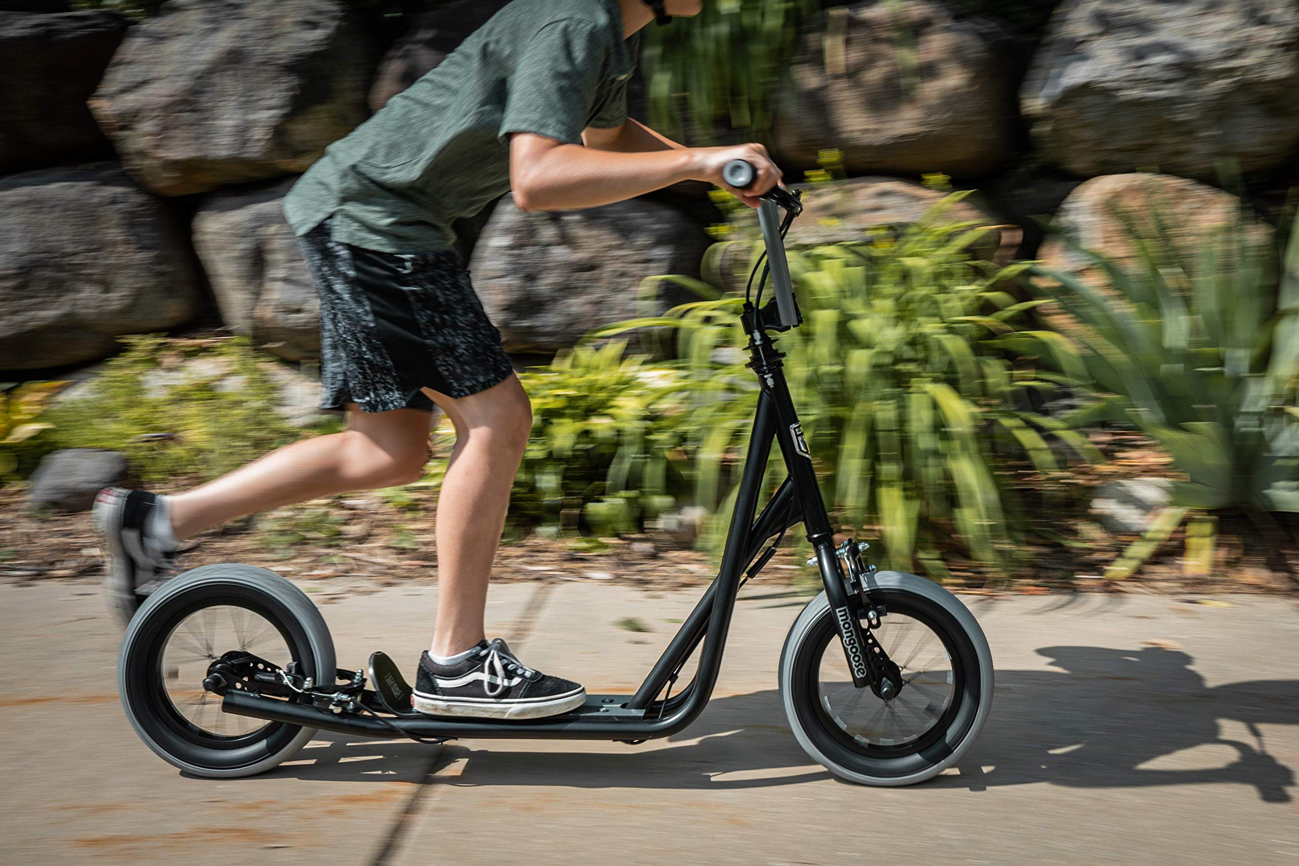Mongoose Trace Air Non-Electric Scooter for Youth Boys Girls Age 8+ Year Old, Max Weight of 220 lbs., 12-Inch Air Tires, Non-Folding Design, Adjustable Height Stem, BMX-Style Handlebar, Wide Foot Deck