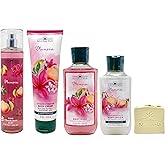 Bath & Body Works Plumeria- Gift Set - Fine Fragrance Mist, Body Cream, Body Wash and Body Lotion with a Wild Jasmine Bar Soap.