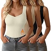 Yearntown 3 Pack Women's Thermal Tank Tops Sleeveless Cotton Underwear Top Sweetheart Neck Ribbed Undershirts Base Layer Vest