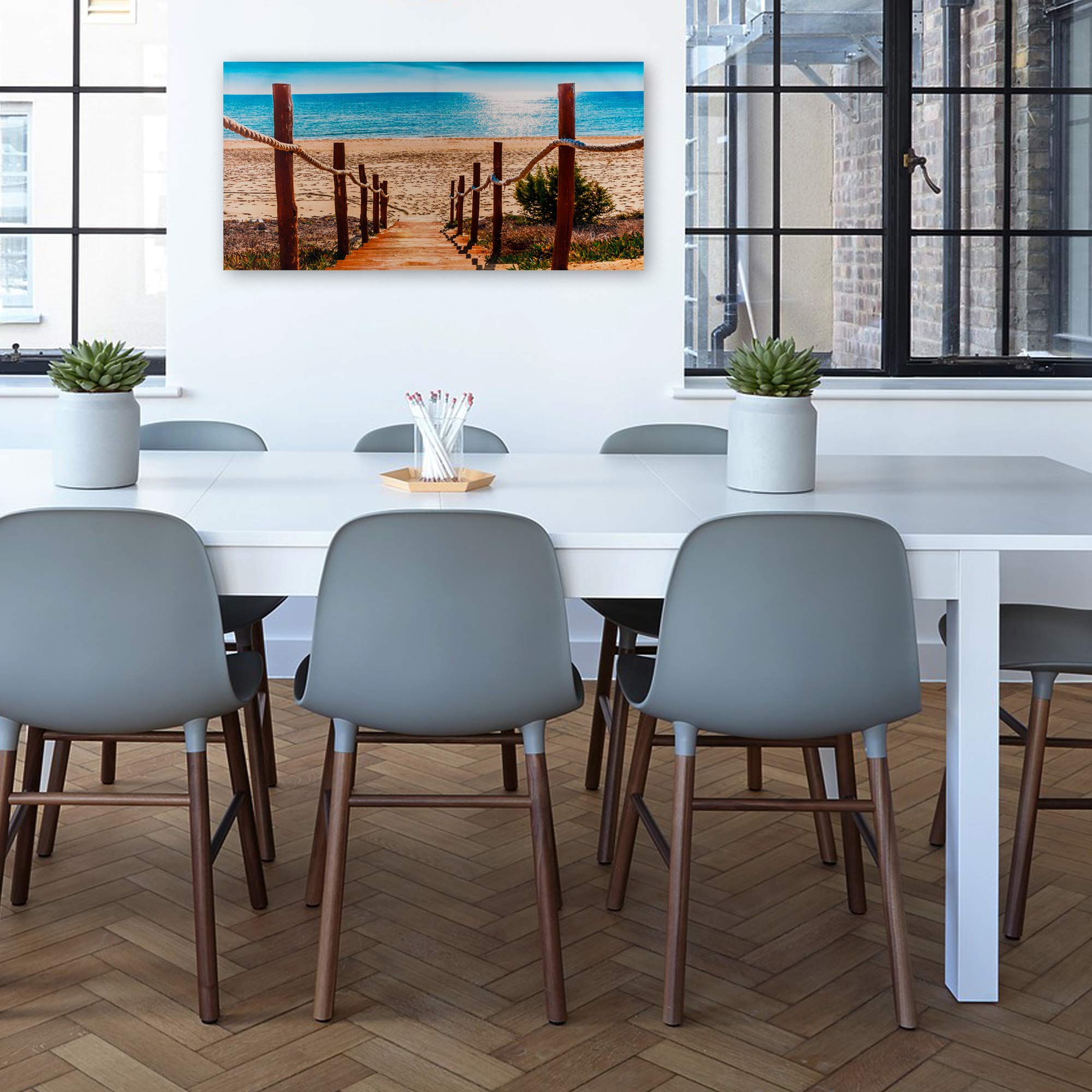 Waterfront Boardwalk Beach Decor | Tropical Ocean Canvas Wall Art