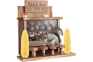 Sierjian Wood Squirrel Feeder, Large Squirrel Feeders for Outside, Durable Chipmunk Feeder, Squirrel House with Removable Front Panel and Corn Cob Holder, Wooden Chipmunk Feeder for Corn, Peanuts
