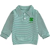 Toddler Baby Boy Valentine’s Day Outfit Heart Letter Embroidery Waffle Striped Long Sleeve Polo Shirt Button-up Pullover Top