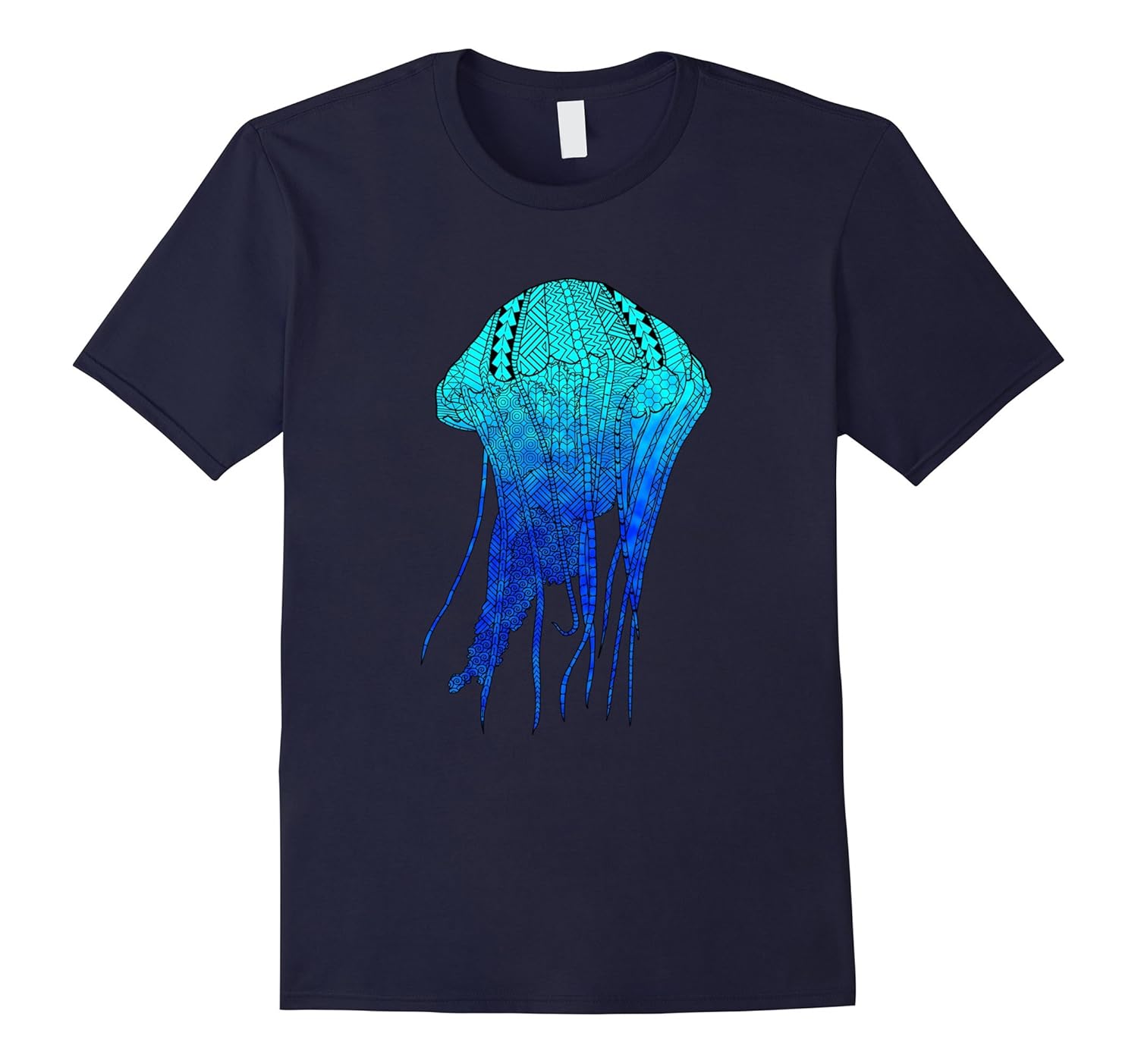 Cool Ocean Blue Tribal Jellyfish Graphic T-Shirt-ANZ