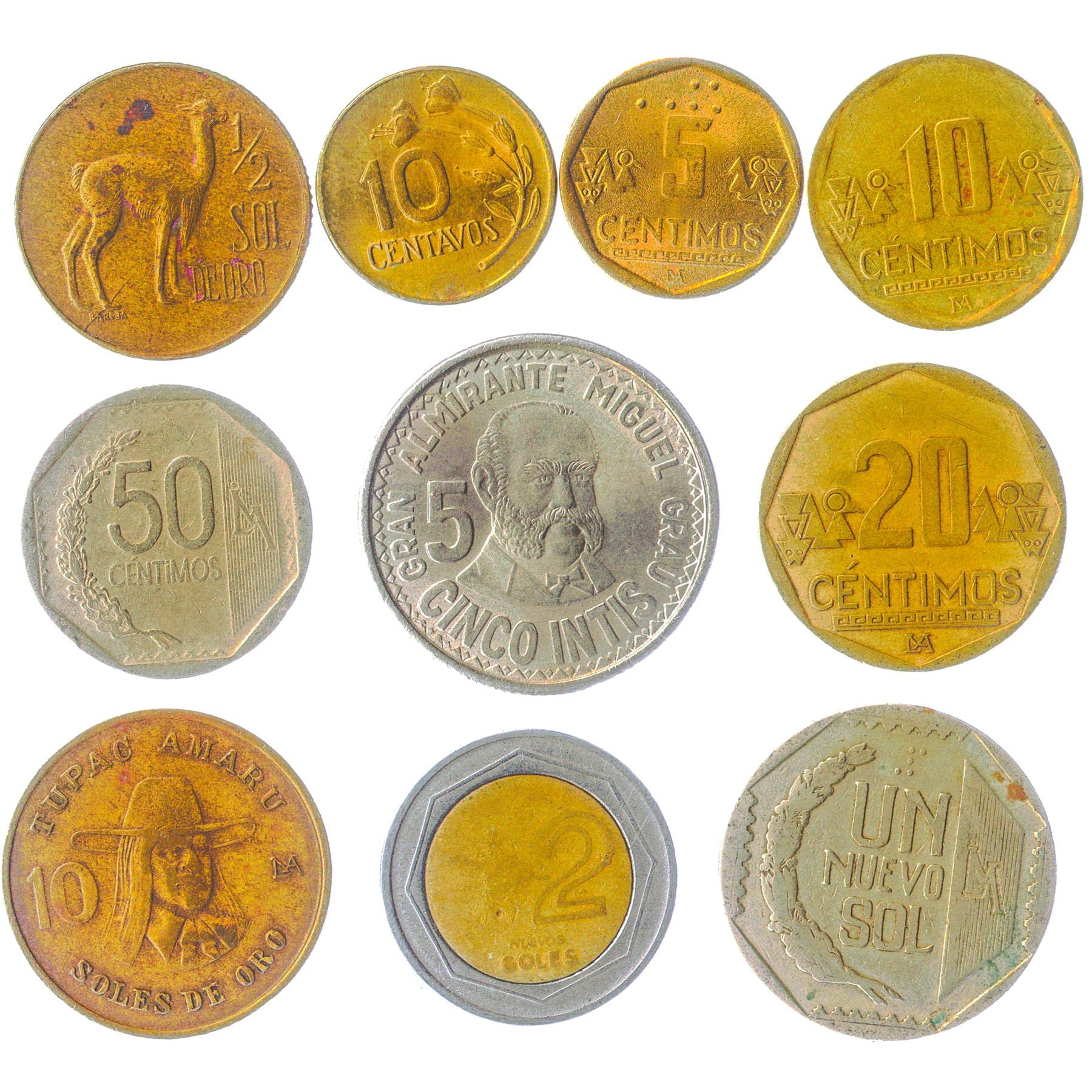 10 Peru Coins from South America Old Collectible Peruvian Coins LOT CENTIMOS Soles. PERFECT CHOICE FOR YOUR COIN BANK, COIN HOLDERS AND COIN ALBUM