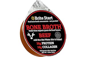 Brite Start Bone Broth - Beef Bone Broth - 12 Count - Keto Friendly Concentrate Packed with 16g Collagen, 20g Paleo Protein -Made from Grass Fed Beef Bones- Single Serve Packets