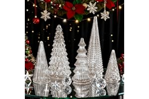 Set of 5 Illuminated Mercury Glass Christmas Trees with LED Lights - 2026 New Upgrade Mercury Christmas Tree Figurines for Ta