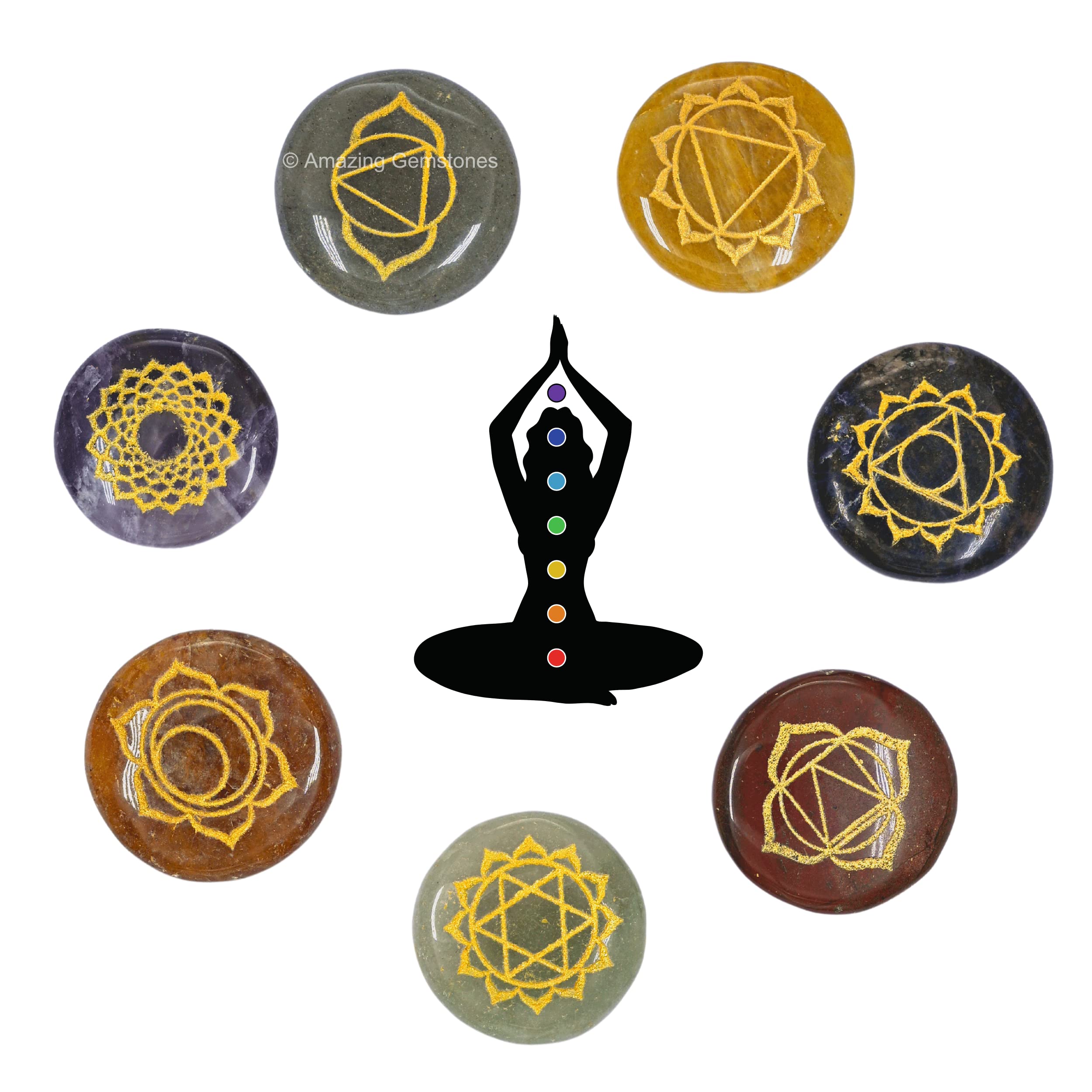 Mua 7 Chakra Set Reiki Healing Crystal with Engraved Chakra Symbols ...