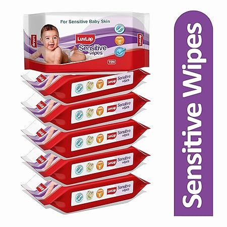 LuvLap Paraben Free Baby Wipes for Sensitive Skin, Fragrance Free (72 Wipes/Pack, Pack of 6)
