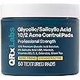 QRxLabs Glycolic + Salicylic Acid Acne Control Pads with 10% Ultra Pure Glycolic & 2% Salicylic, Allantoin, Vitamin B5, C & E, Calendula & Green Tea - Acne Treatment for Clear Skin
