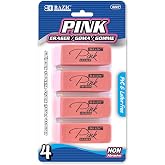 BAZIC Products Pink Bevel Block Erasers, Latex-Free, 4 Count | Latex-free and PVC-free, Pink beveled block erasers, Clean erase, Smudge-resistant, School, Home