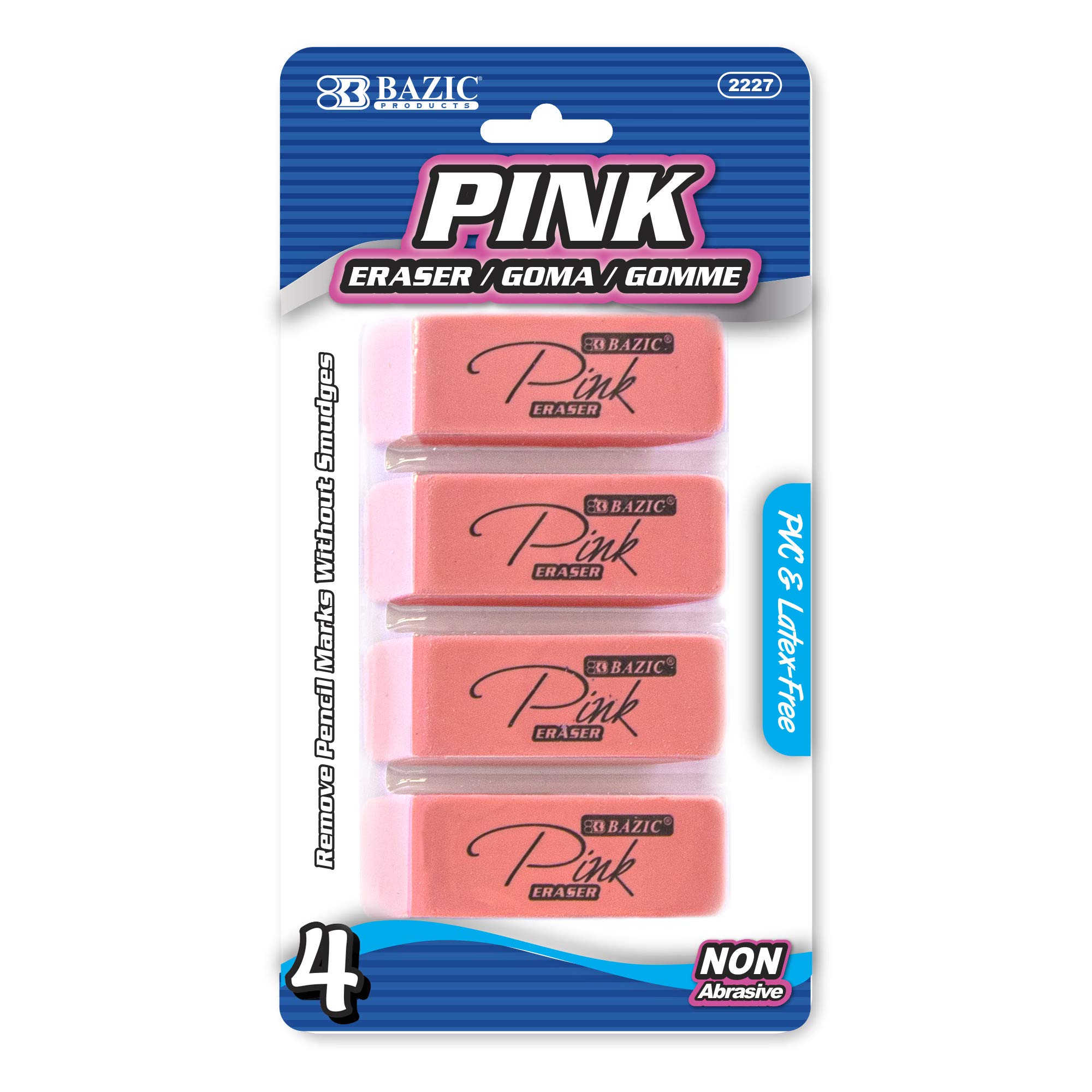 BAZIC Pink Eraser, Latex Free Bevel Erasers, Large Size Block Erasers for Art Drawing School Office Kids Teachers (4/Pack), 72-Packs