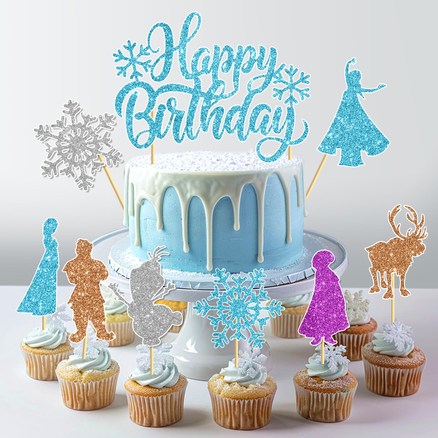 Photo 1 of  2 Happy Birthday Party Cake Toppers Decorations, 9Pcs Blue and White Cupcake Toppers For Cakes,Birthday's, Celebrations