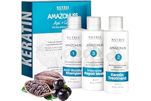 Amazonliss Keratin Hair Smoothing Kit – 3 Steps, 2.03 fl oz | Formaldehyde-Free At Home Hair Straightening System | Anti-Frizz Repair Mask & Shampoo
