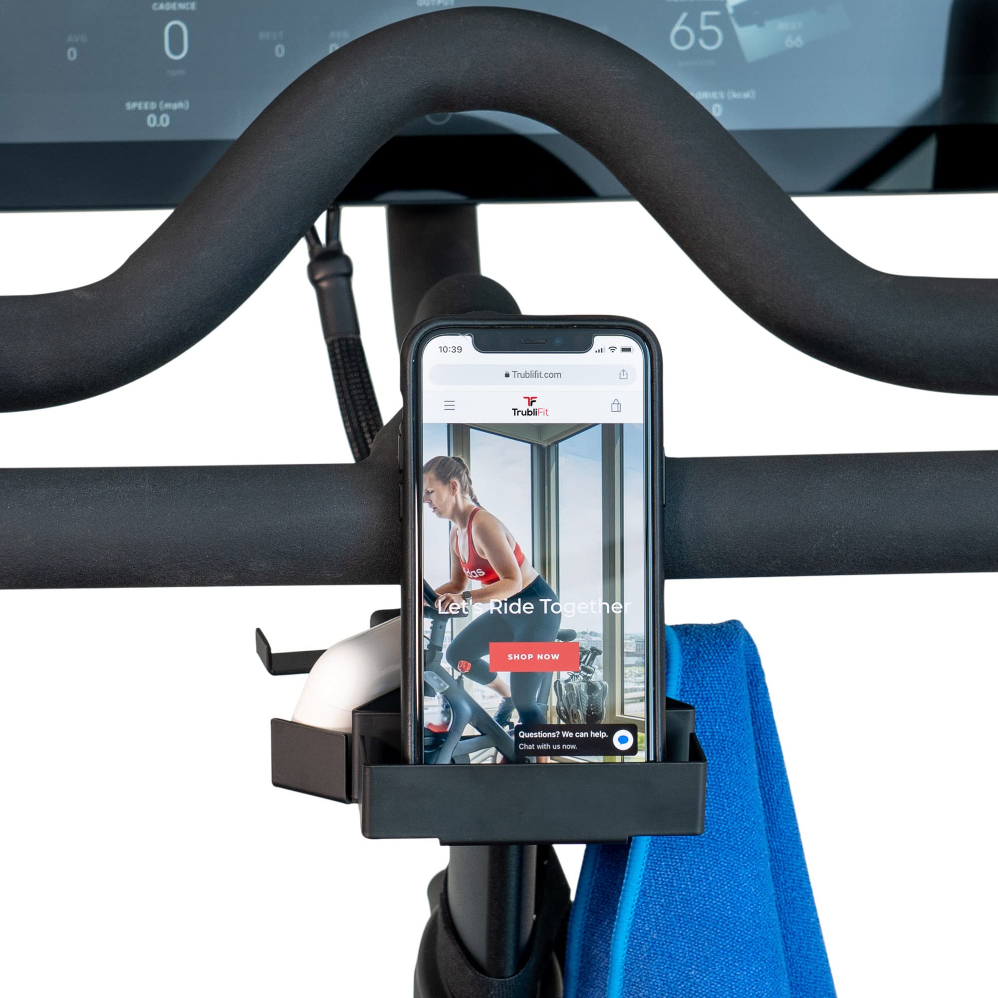 TrubliFit All-in-One Metal Holder for Peloton Bike, iPhone + Towel + AirPods, Phone Holder for All Peloton Bikes, Cross Training Bike, Includes 2 Towel Holders, Accessories for Peloton Bike