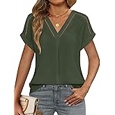 IWH Women's Summer Short Sleeve Tops Business Dressy Casual V Neck Blouses Office Work Dress Flowy Shirts