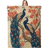 Elegant Peacock Blanket, Plush Soft Lightweight Warm Cozy Flannel 60×50 inch Throw Blanket with Exotic Bird Design for Couch, Travel, Bed, Outdoor, Gifts for Women Girls Teens Adults