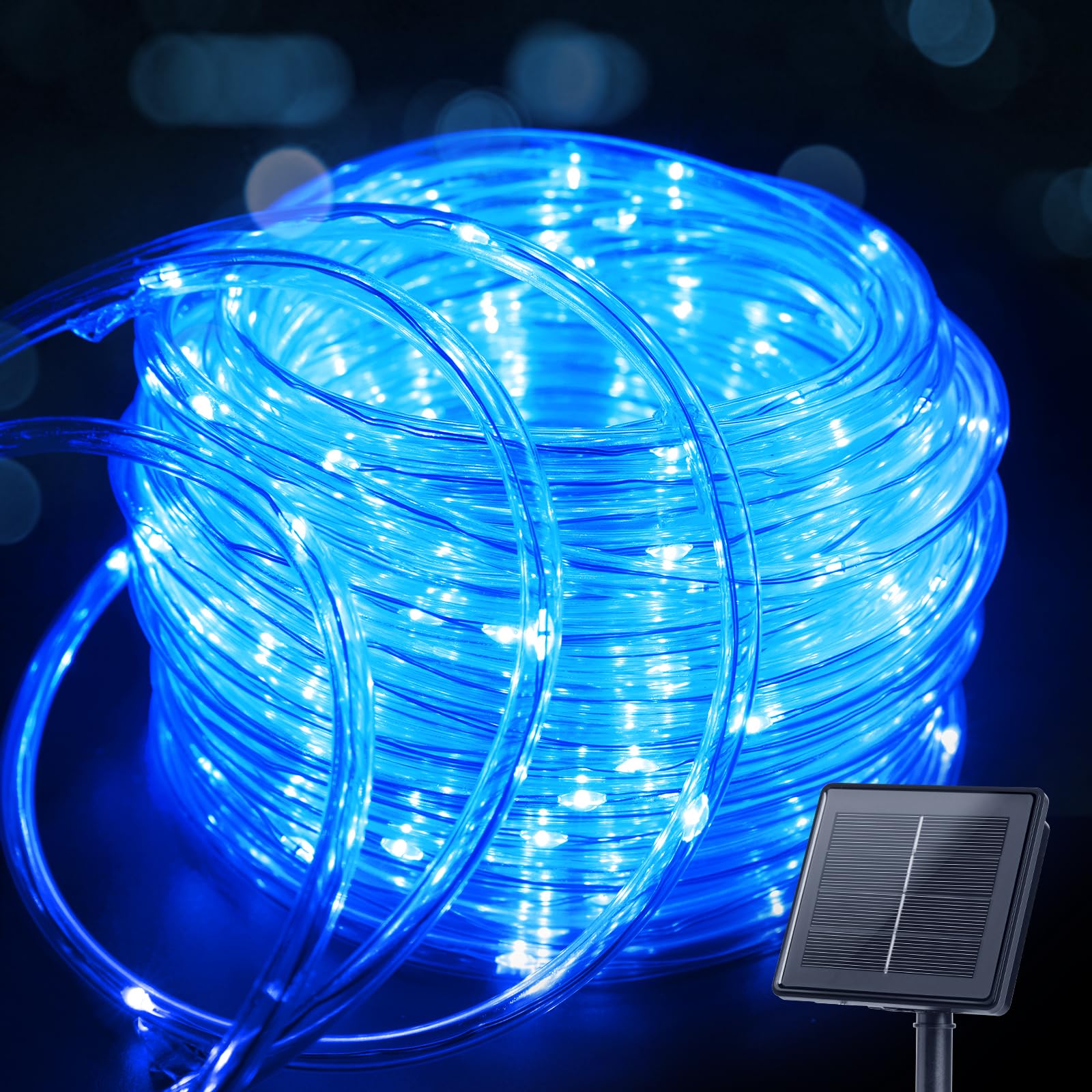 Photo 1 of **BATTERY MISSING** Brightown Solar String Lights Outdoor, 39FT 100 LED Rope Lights Solar Powered with 8 Lighting Modes, Waterproof Solar Patio Lights, Solar String Lights for Outside Tree Yard Halloween Decoration, Blue