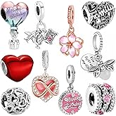 10 Pack Silver Bead Charms for Pandora Bracelets and Necklaces, CZ Pendant Jewelry Charm Set for Women