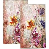 SAYOUZ Flowers Bath Hand Towels Set of 2, Abstract Colorful Spring Multicolored Flowers Decorative Bath Towels Soft Super Absorbent Hand Towels for Bathroom Hotel Gym Home Decor,14"X28"