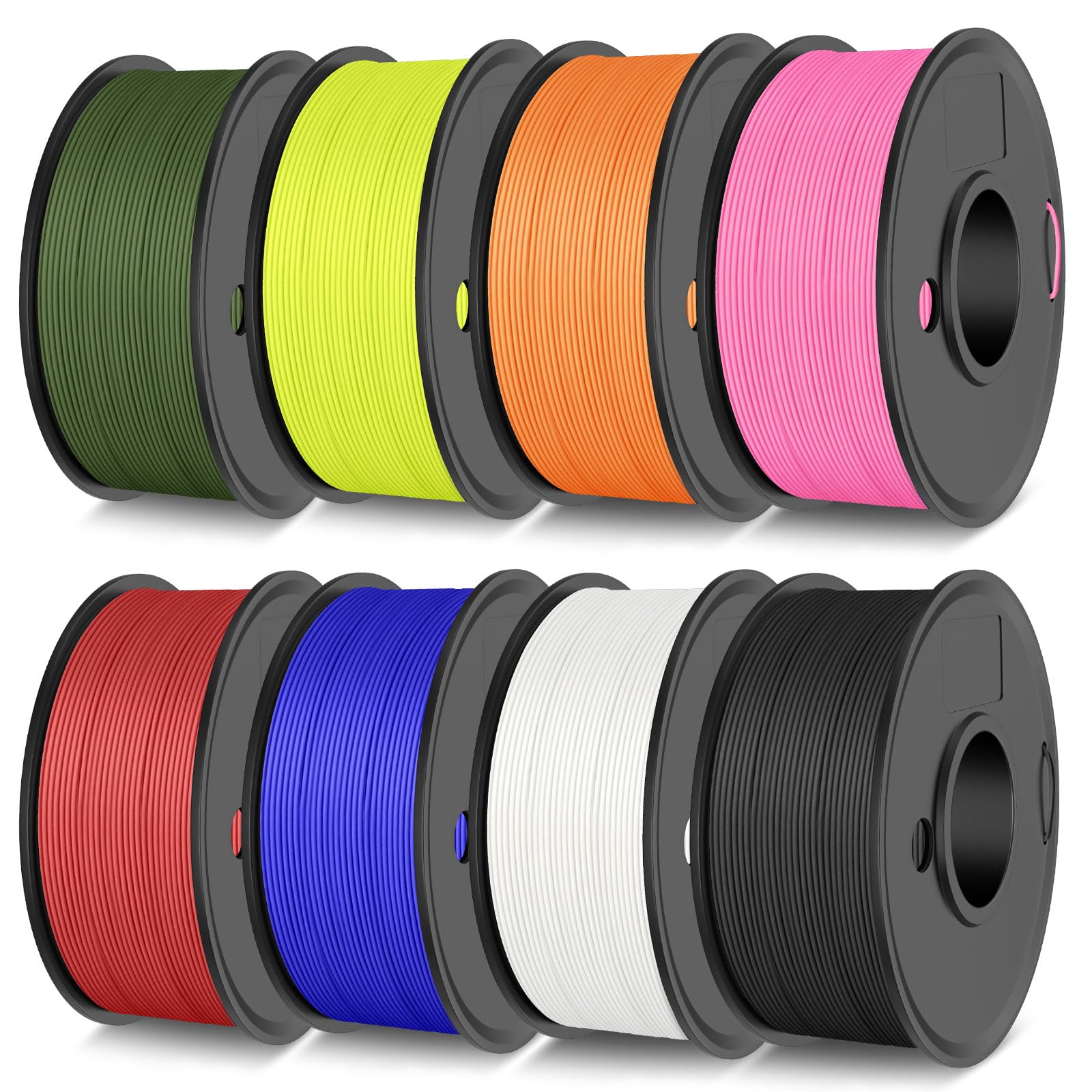 Photo 1 of JAYO Matte PLA 3D Printer Filament Bundle 2KG, PLA Matte Filament 1.75mm Bulk, 8 Pack 250g Spool Filament (Black, White, Blue, Red, Pink, Orange, Light Yellow, Olive Green)