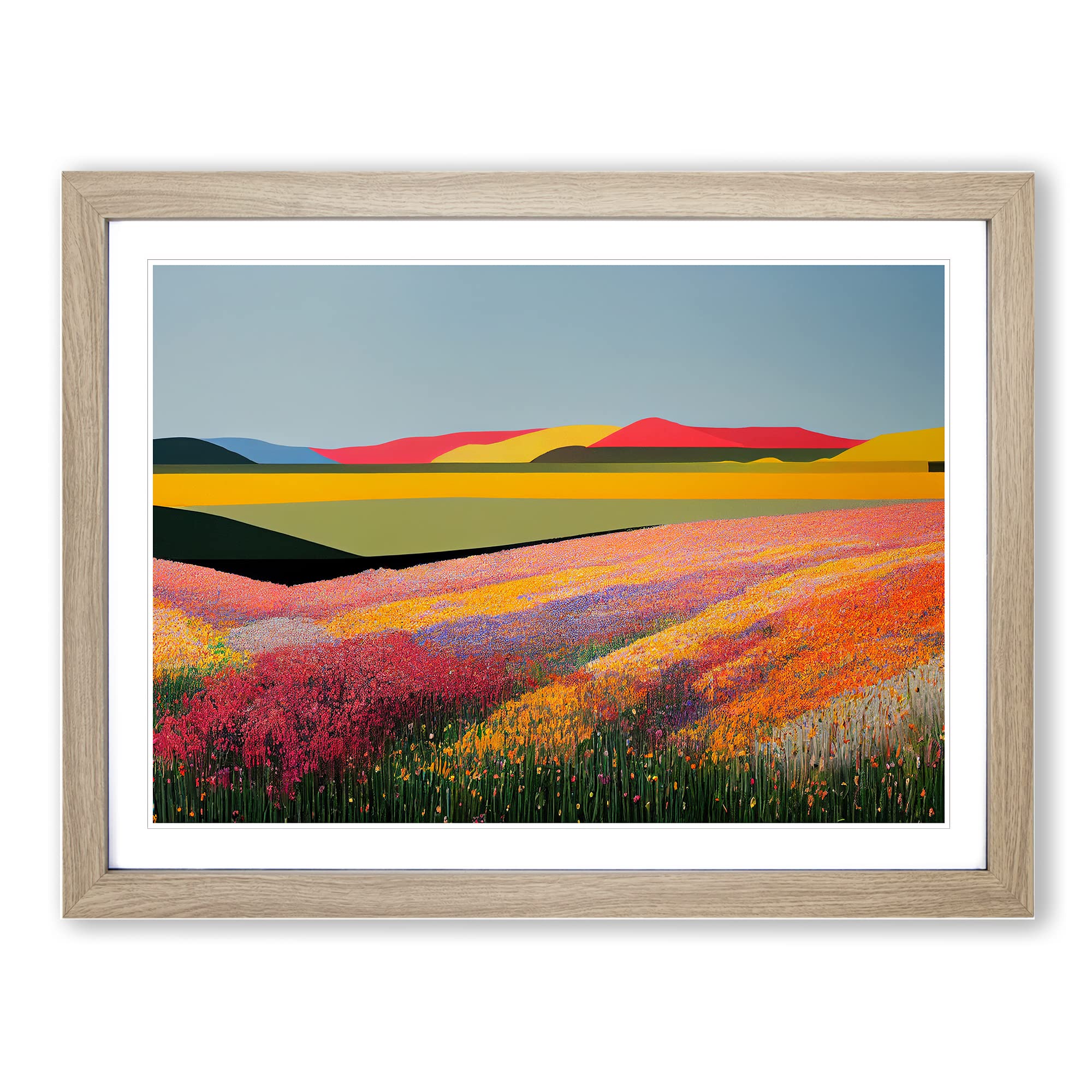 Ultimate Spring Meadow Landscape Framed Print | A4 Oak Framed Wall Art | Ready to Hang | Modern Landscape Picture | Living Room Bedroom Lounge Office