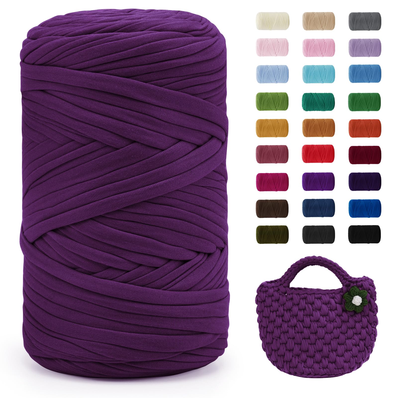 Uiopa Light Fuchsia T-Shirt Yarn, 400g/120m Elastic Fabric Crochet Cloth T Shirt Yarn, Chunky Hand Knitting Polyester Ribbon for Crocheting Bags/Baskets/Rugs, Home Decor, DIY Crafts