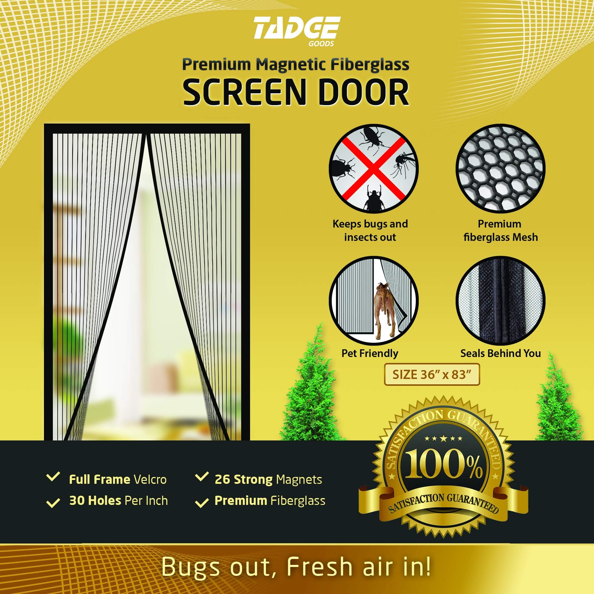 Magnetic Mesh Bug Screen Door - Strong Magnets, Fiberglass Mesh - Full Frame Curtain Magnets with Self-Seal Easy Open and Close Design | Anti Bug & Insect | Pet Friendly