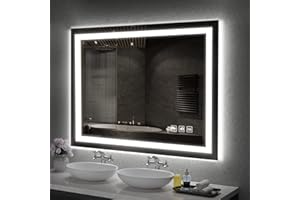 SHUAFA LED Mirror for Bathroom, 48x36 Inch Backlit + Front Lighted Bathroom Mirror with Lights, High-Density Double Light Str