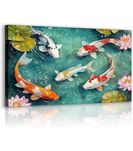 Amazon.com: Lucky Gold Nine Koi Fish Animal Painting Wall Art Feng