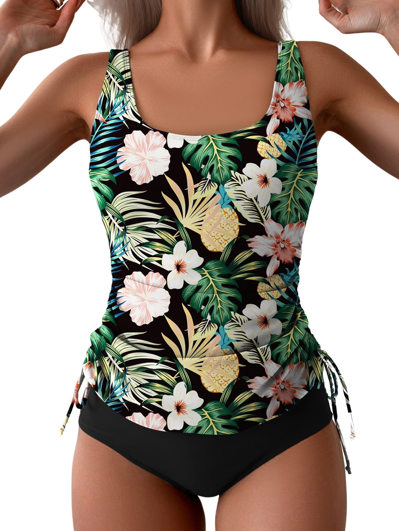 Photo 1 of * ONLY TOP* B2prity Tummy Control Tankini Swimsuit for Women Ruched Two Piece Bathing Suit Drawstring Swimwear with Bottom M