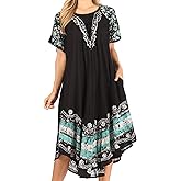 Sakkas Elisha Mid Length Batik Caftan Embroidered Cap Sleeves Floral Pattern