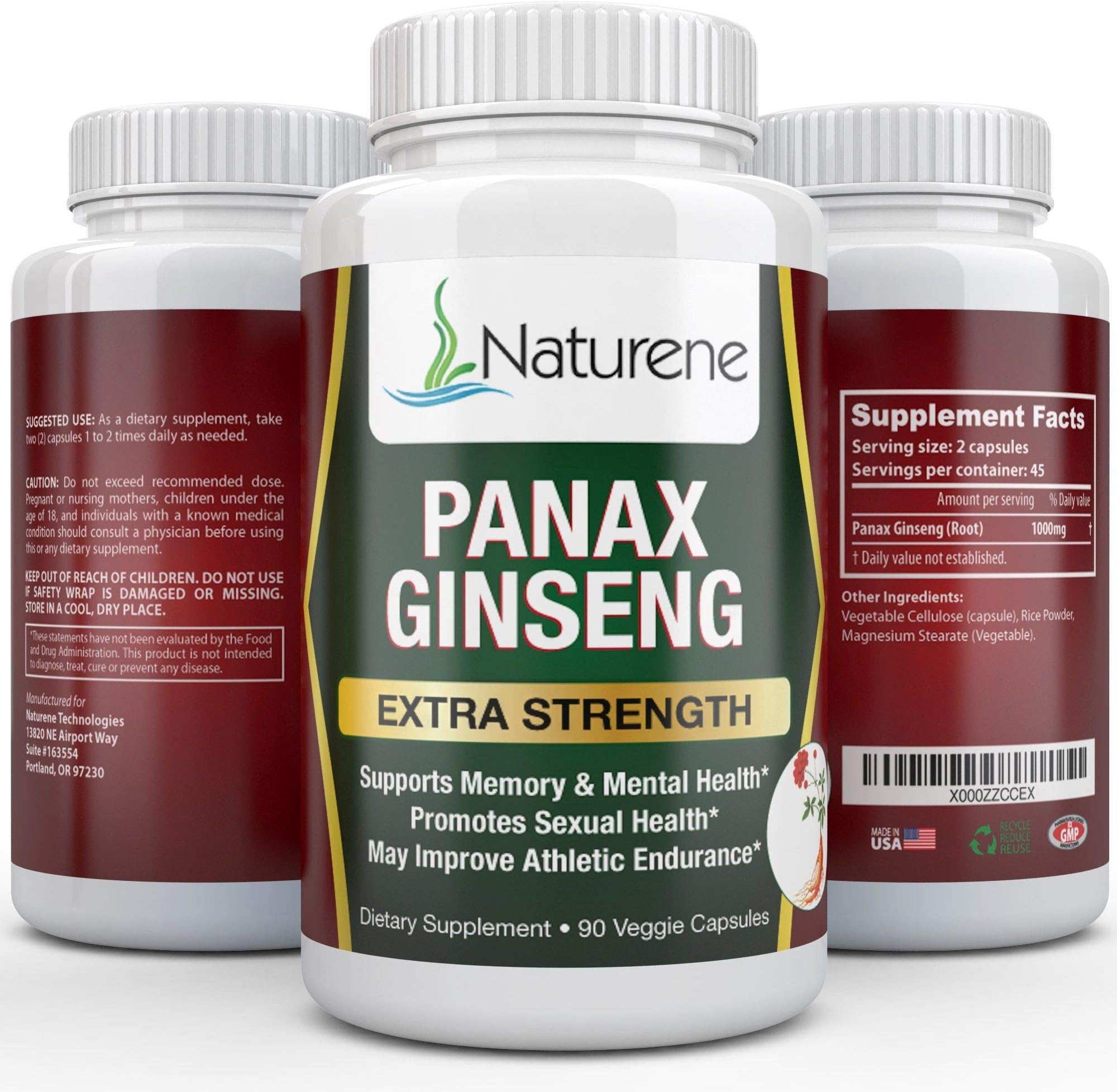 Naturene Red Korean Panax Ginseng, 1000mg, 90 Veggie caps - Natural Performance & Anti-Fatigue - 45 Days