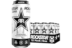 Rockstar Pure Zero Energy Drink, Silver Ice, 0 Sugar, with Caffeine and Taurine, 16oz Cans (Pack of 12) (Packaging May Vary)