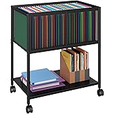 Sbanmao Rolling File Cart, Mobile File Cabinet with Wheels Hanging Files, Metal Hanging File Folder Cart File Organizer Fit Letter Size for Home Office, Black
