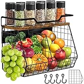 jijoe Magnetic Shelf for Fridge with Wood Lid & 4 Hooks, Fruit Potato & Onion Storage Bins, Pantry Organizer & Storage, Large Container Magnetic Spice Rack for Refrigerator, Kitchen Counter & Cabinet