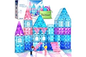 SOYEE Magnetic Tiles 102pcs with 2 Stairs 2 Dolls Princess Castle Building Girls Toys Age 4-5 6-8 Magnetic Blocks Birthday Xmas Gifts for Girls Toys for 3 4 5 6 7 8+ Year Old
