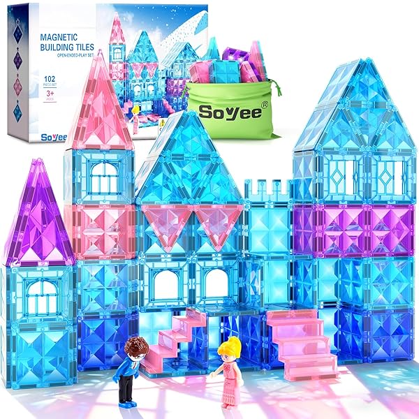 MAGNETIC TILES 102PCS WITH 2 STAIRS 2 DOLLS...