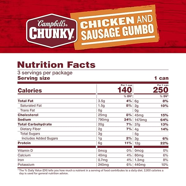 CAMPBELL’S CHUNKY SOUP, CHICKEN AND SAUSAGE GUMBO, 16.1 OZ CAN (PACK OF 3)
