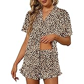 Ekouaer Pajamas Set for Women Short Sleeve Sleepwear Button Down Pjs Lounge Sets Soft Nightwear