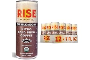 RISE Brewing Co. Oat Milk Mocha Nitro Cold Brew Latte, Vegan & Non-Dairy, Organic, Non-GMO, Low Acidity, 7 fl. oz. Cans (12 Pack)