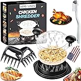 VERSALINES 3 Layer Pro Chicken Shredder with Removable Tray, Meat Claws, Brush - 10'' Chicken Breast Shredder Tool Twist, Mea