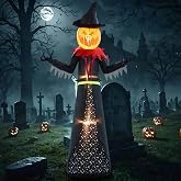 GIFTFIND Halloween Inflatable 9FT Giant Pumpkin Witch Outdoor Decorations | 9.12FT Tall pumpkin witch with eerie long arms creates a creepy, eye-catching centerpiece for Halloween outdoor decorations