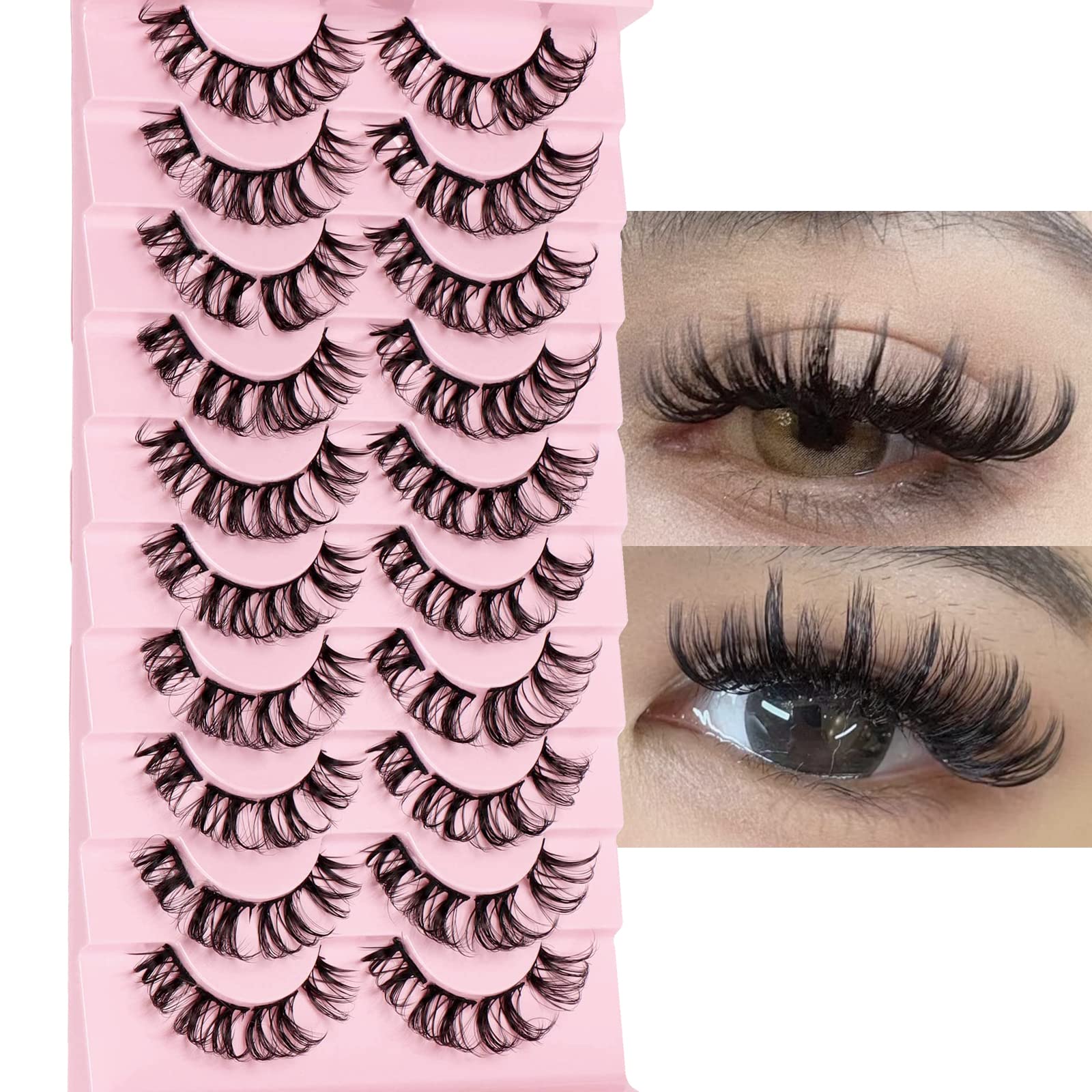 10 Pairs Cluster Lashes D Curl Russian Strip Lashes Fluffy False Eyelashes Individual Natural Wispy Lashes DIY Eyelashes Extension At Home (D01)