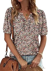KISSMODA Women's Tunic Tops Casual V Neck Short