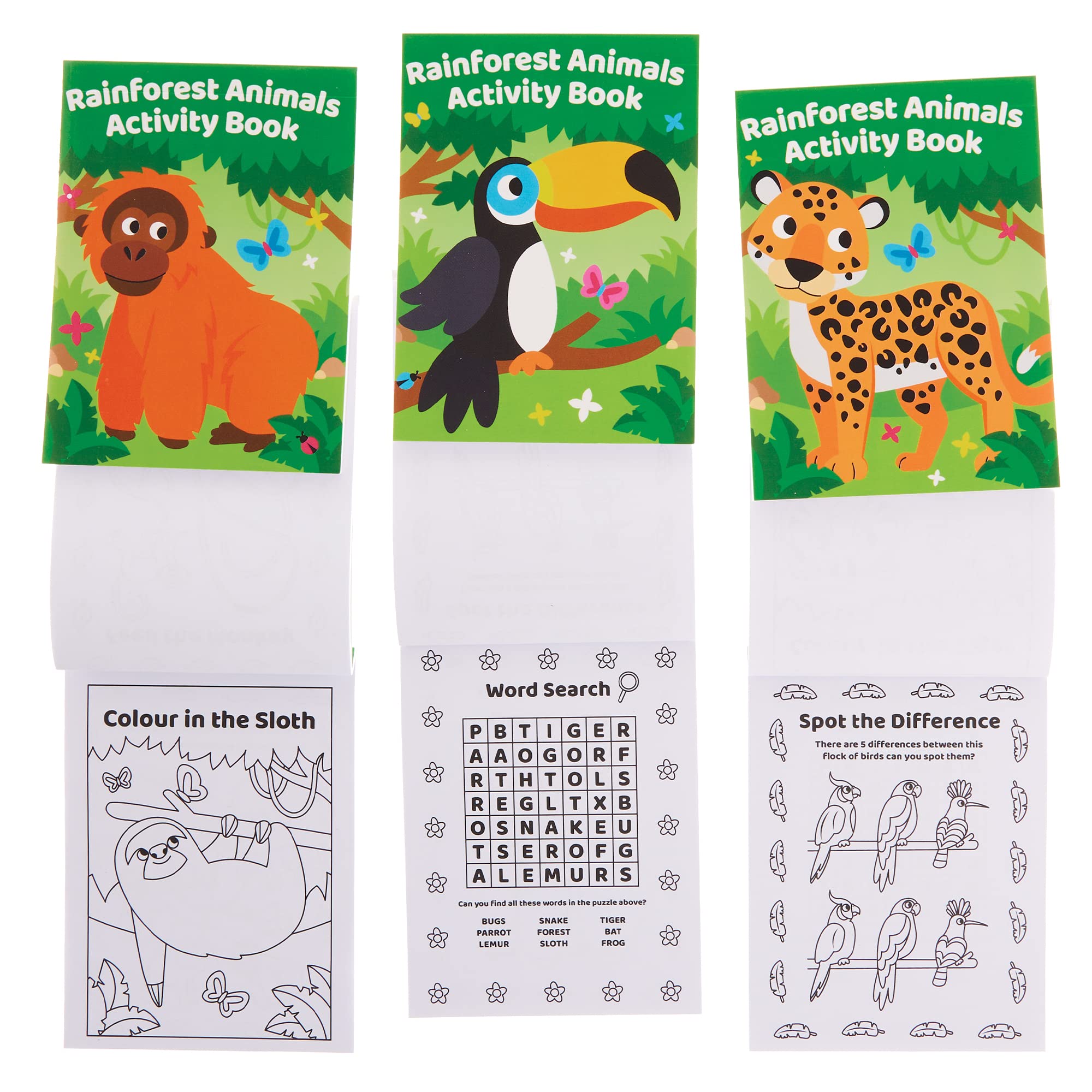 Baker Ross FX554 Rainforest Animal Activity Books - Pack of 12, Entertaining Activity Books for Kids