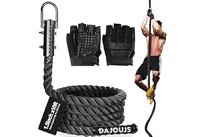 DAJOUJS Climbing Rope 1.5 Inch Diameter 10/15 / 20/30 Feet Length Gym Climbing Rope for Workout Fitness & Strength Training, Gym Rope, Exercise Climbing Rope in Black for Adults Outdoor & Indoor