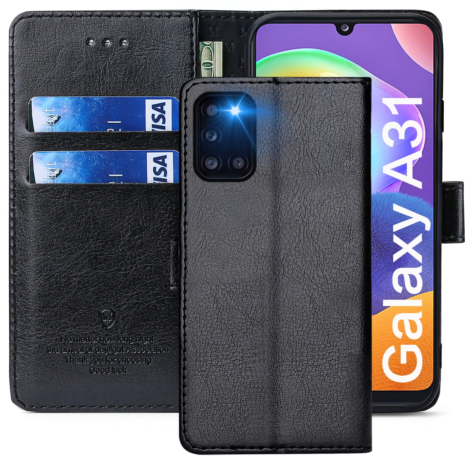 FMPCUON Case For Samsung Galaxy A31,High-grade Leather Flip Wallet Phone Case Cover for Samsung Galaxy A31 Inches [Card Slots] [Kickstand] [Magnetic Closure]-(Black) — image 1